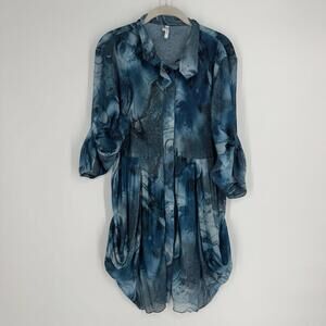 Lindi top tunic XL blue pleated sheer mesh lagen look artsy art to wear blouse